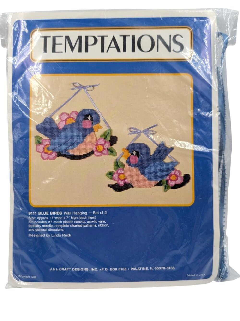 Temptations Vintage NIP 1988 Blue Birds 11' x 7" Wall Hanging Needlepoint Kit